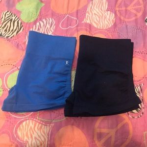 blue and navy blue shorts.